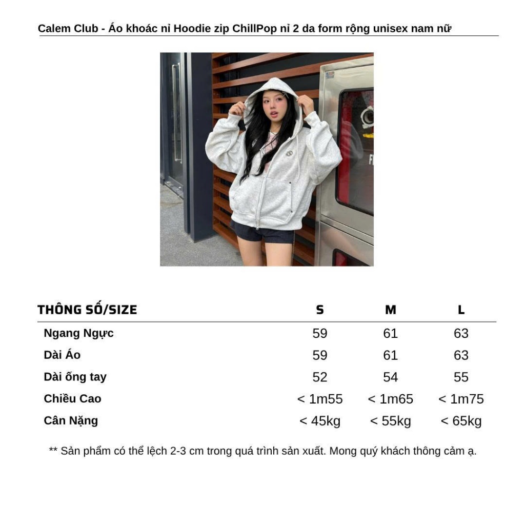 Calem.Club - Áo khoác nỉ Hoodie zip ChillPop chất vải nỉ 2 da có túi trong Boxy form rộng unisex nam nữ -có kèm ghim cài | BigBuy360 - bigbuy360.vn