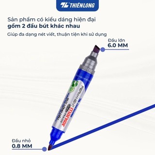 Bút lông dầu 2 đầu bút Thiên Long lớn, mực đạt tiêu chuẩn Châu Âu, bám dính tốt trên nhiều vật liệu
