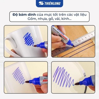 Bút lông dầu 2 đầu bút Thiên Long lớn, mực đạt tiêu chuẩn Châu Âu, bám dính tốt trên nhiều vật liệu
