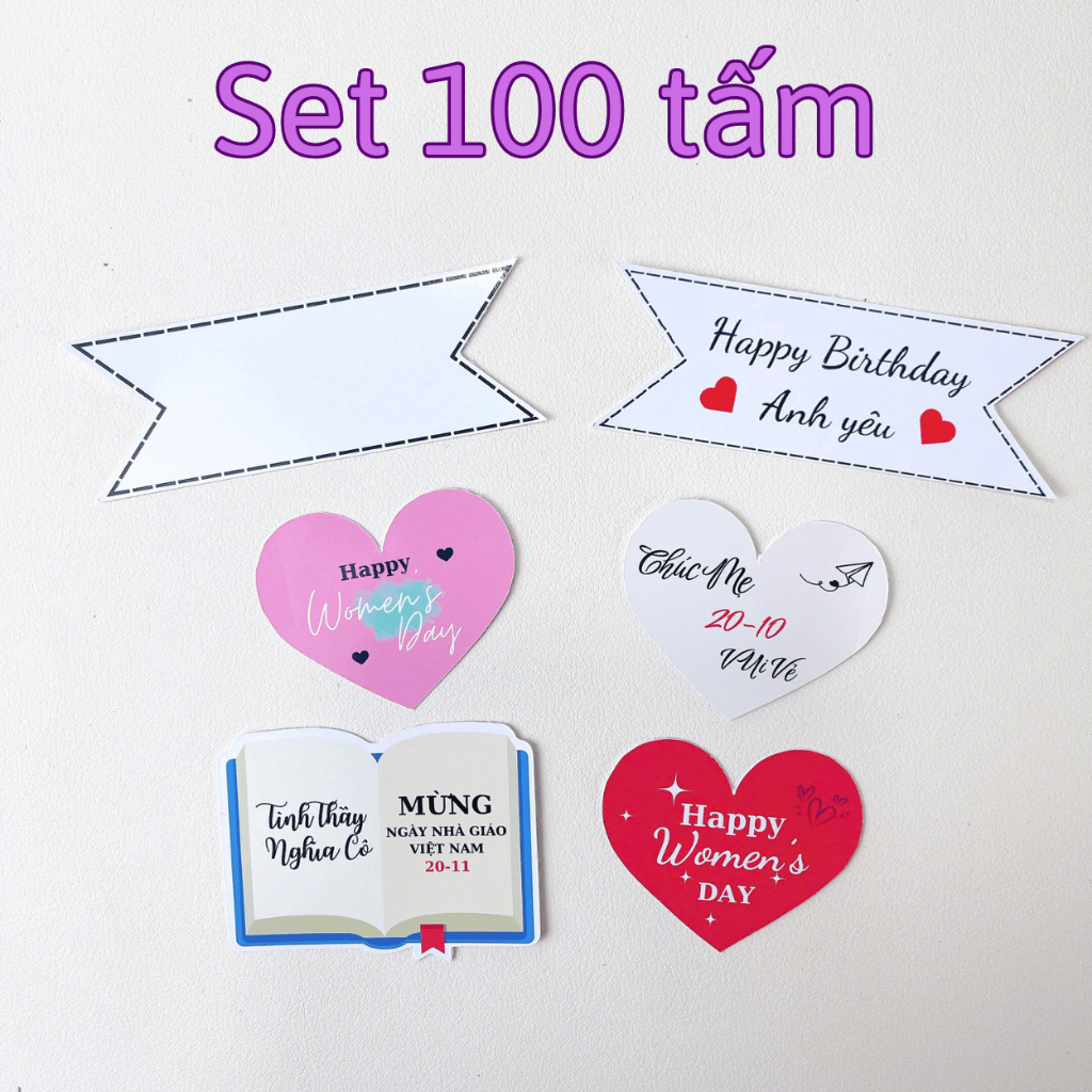Thẻ cắm giấy sinh nhật (set 100), banner happy birthday, thiệp chúc mừng - phụ kiện trang trí bánh kem