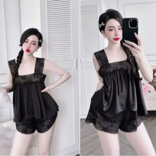  Set đồ ngủ trơn áo hai dây bản to phối ren sexy set bộ dây bộ mặc nhà trơn gợi cảm CARY 