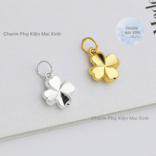   S925  Cỏ Treo 3D - Cỏ Bốn Lá May Mắn - Phủ Vàng & Bạc 925 - Phụ Kiện Xâu Mix Vòng Tay Phong Thủy May Mắn Nam Nữ 