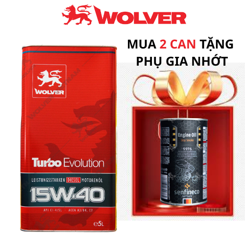 ( Mua 2 can tặng phụ gia nhớt) Wolver Turbo Evolution 15W-40 Ci4 - Wolver 15w40 5L nhập khẩu Đức