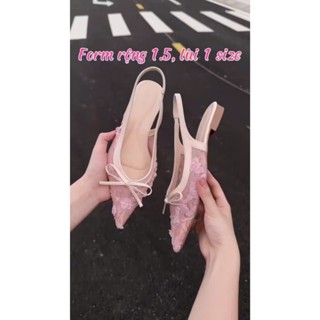 Sục nữ mũi nhọn ren ho hồng đính nơ xinh xắn mã 53