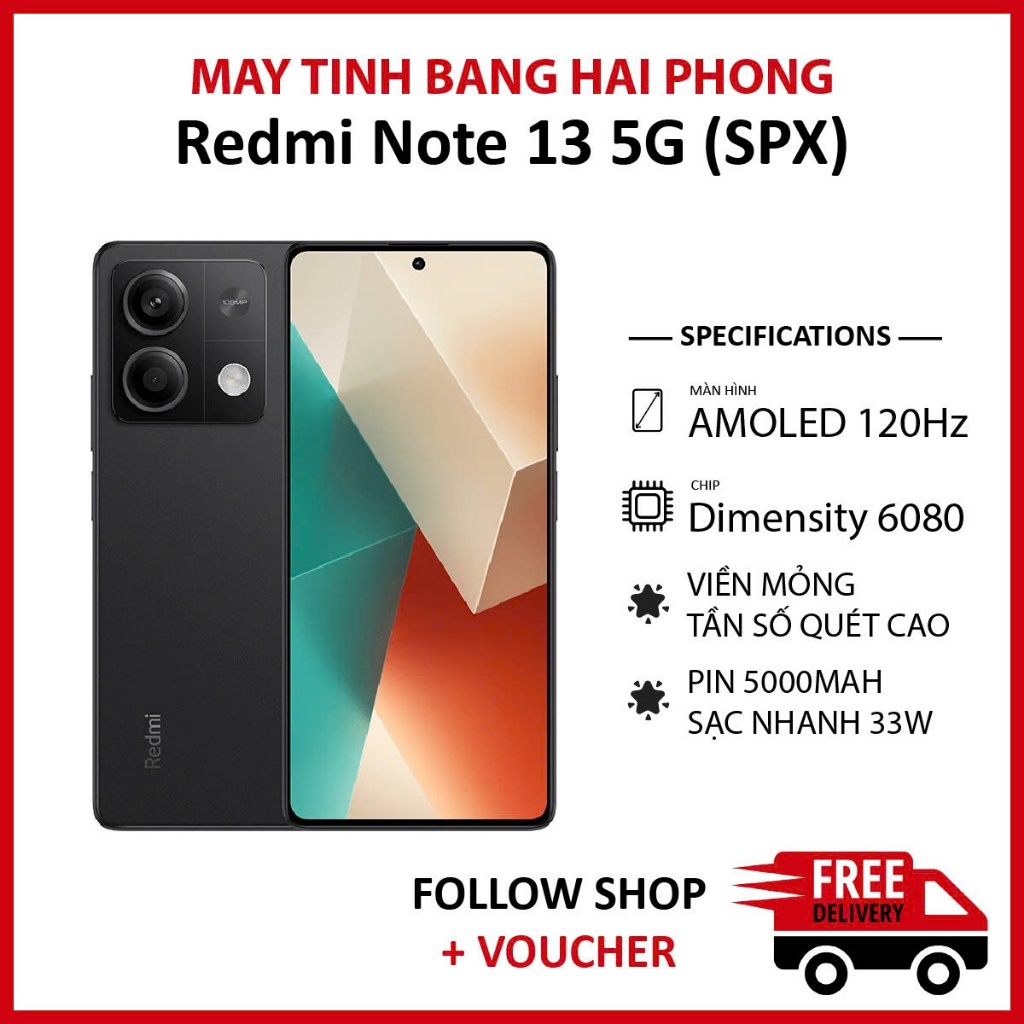Điện thoại Redmi Note 13 5G rom quốc tế (SPX) RAM 8/256GB chip Dimensity 6080 dung lượng pin 5000 mAh
