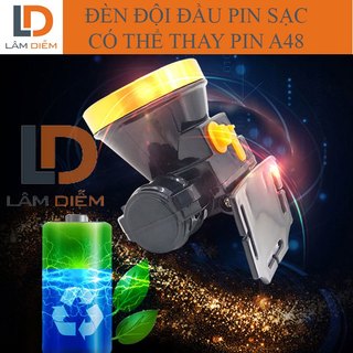 Đèn đội đầu siêu sáng pin sạc có thể thay được kèm theo sạc và thun đeo A48