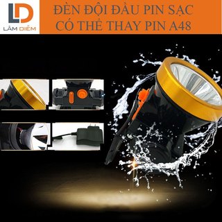 Đèn đội đầu siêu sáng pin sạc có thể thay được kèm theo sạc và thun đeo A48