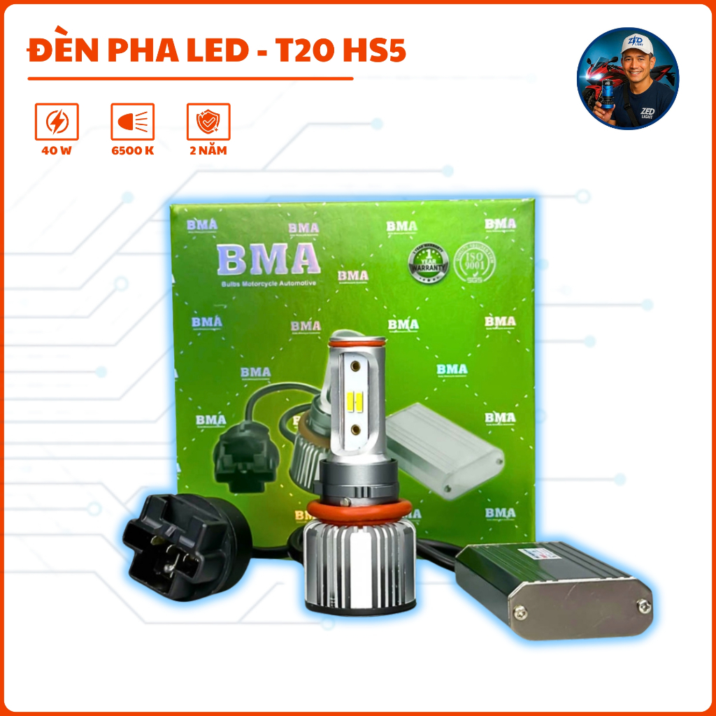 Đèn LED Pha T20 HS5 BMA - Ánh Sáng Trắng Rực Rỡ Lắp Cho Xe Máy Air Blade 2011, PCX 2011, LEAD 2011 -