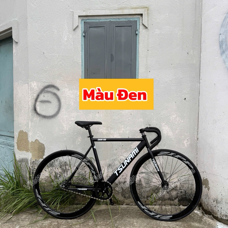 Xe đạp thể thao fixed gear & single speed tsunami đen nhám bánh đen ( kèm strap và đồ lắp)