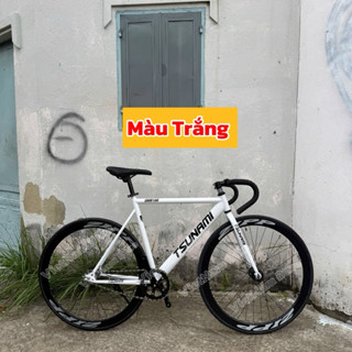  Xe đạp thể thao fixed gear & single speed tsunami trắng vành đen   KÈM STRAP VÀ ĐỒ LẮP  