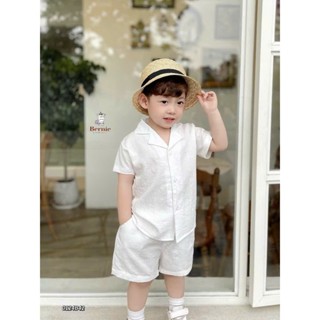 Set đồ bộ bé trai chất đũi màu trắng mềm mịn mát cho bé đi du lịch đi chơi phong cách Hàn quốc-Kool-Mã đũi cúc