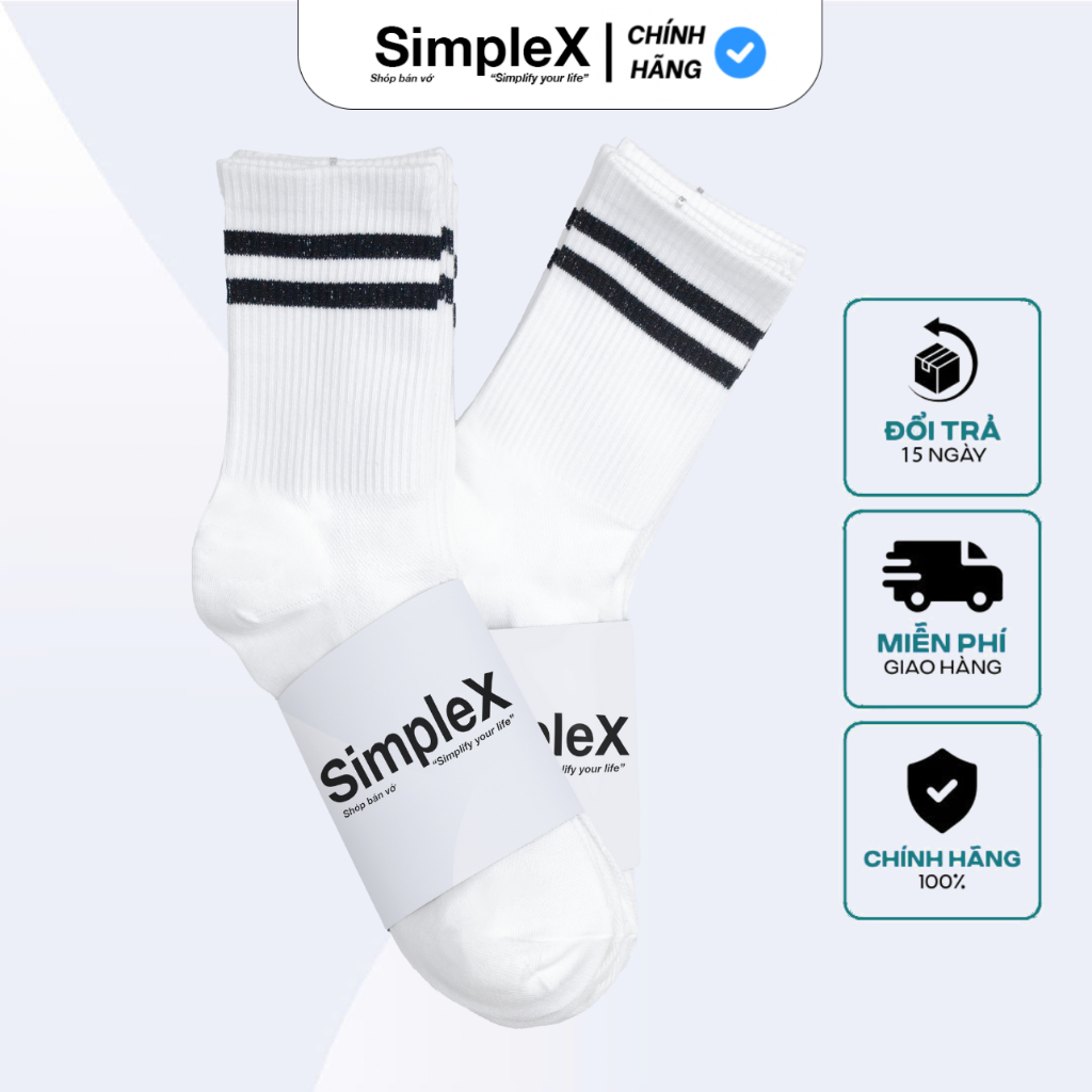 [SET 10] Tất Vớ Nam Nữ 2 Sọc Loại Dày Cổ Cao SimpleX, Co Dãn, Thấm Hút Mồ Hôi - Trắng/Đen SPX/T05