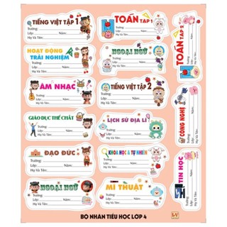 BỘ 5 Xấp Nhãn Tên Lớp Có Keo / Nhãn Tập Học Sinh / Nhãn Vở Có Keo / Nhãn Vở Môn Học Dán Thiết Kế Theo Từng Môn Học