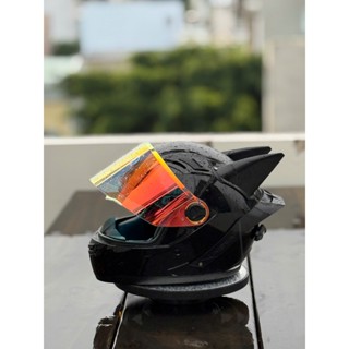 ( Tặng túi ) Combo Mũ bảo hiểm AGU Đen bóng + tai batman+ đuôi gió và túi đựng nón