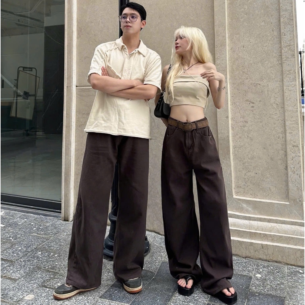 Quần Jeans Dài Trơn COTTTON NQ30 Ống Rộng Cạp Cao Tôn Dáng Nam Nữ Unisex (KHÔNG XÙ LÔNG) | BigBuy360 - bigbuy360.vn