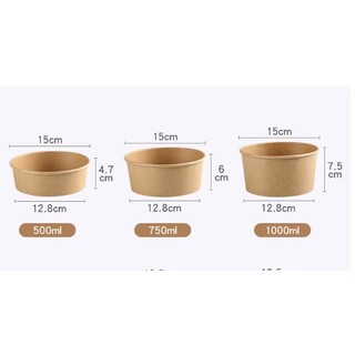 Set 10 tô giấy kraft không nắp (750ml hoặc 1000ml)