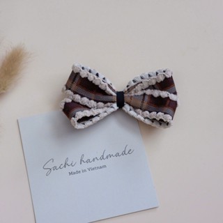 Nơ sọc caro viền len style Hàn Handmade by Sachi Sachi Handmade