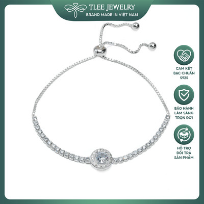 Lắc tay bạc nữ TLEE, vòng tay đá tròn dáng khóa rút xinh xắn TLEE JEWELRY LT0201