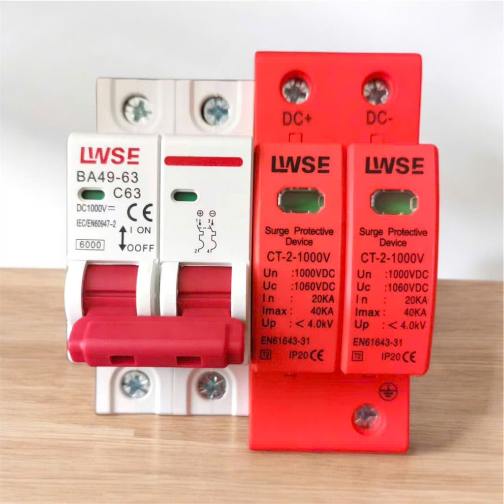[MỚI] Combo 1 Chống sét lan truyền DC + 1 ÁT 1 chiều CB DC 1000v cắt sét DC SDP 2P 1000V