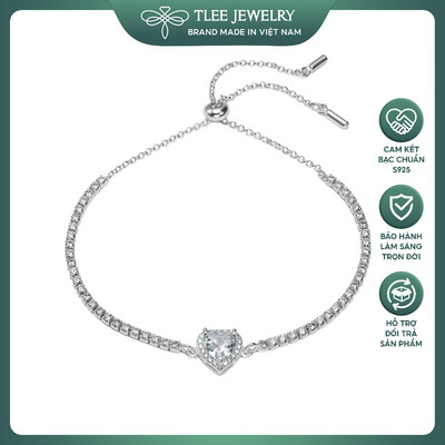 Lắc tay bạc TLEE dây rút trái tim đính đá lấp lánh Tlee Jewelry LT0200