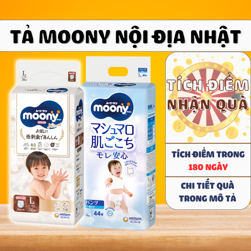 MOONY TÃ DÁN/QUẦN MOONY NHẬT ĐỦ SIZE NB90/ S84/ M64/ L54/ XL44/ M58/ L44/ XL38/ XXL26