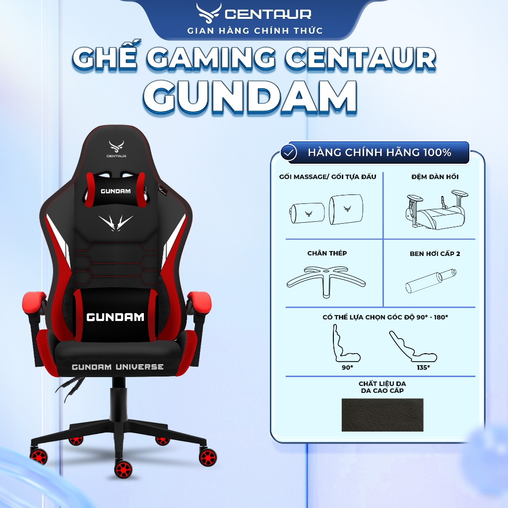Ghế Gaming Centaur Gundam | Khung chân kim loại, Da PU, Cơ ngả 135 độ - Centaur Việt Nam