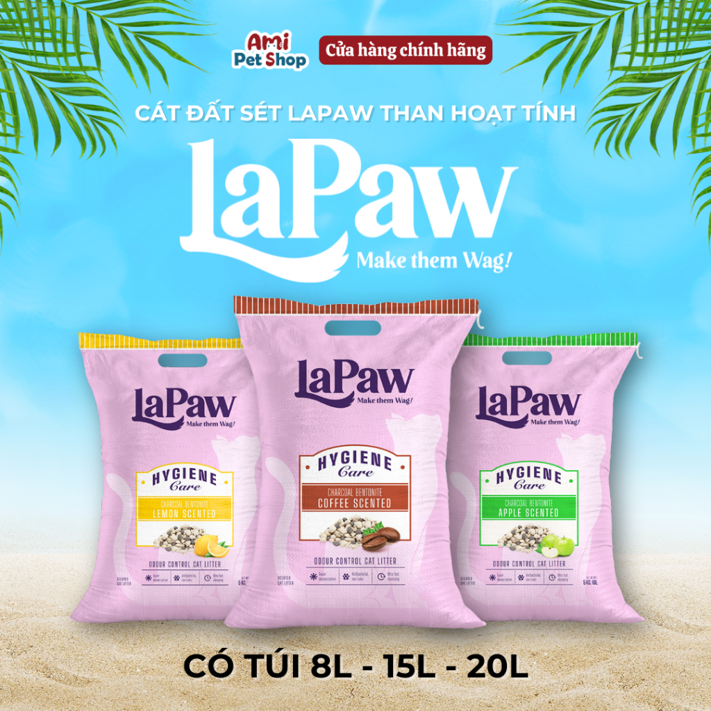 Cát vệ sinh Lapaw mix than hoạt tính siêu vón cho mèo | Ít bụi, kiểm soát mùi tốt | Túi 8L 15L 20L