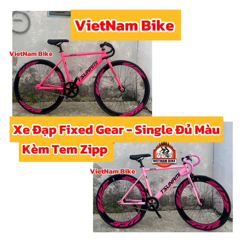 Xe Đạp Thể Thao Fixed Gear - Single Speed Tsunami Snm100 ( hàng custom khung thép - Tem vành tem Zip
