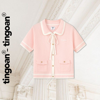 TINGOAN® - Áo len hồng cổ bẻ phồi viền trắng EVIE TOP/PK