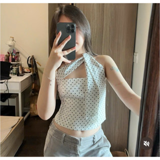  Áo ống cột nơ chấm bi hottrend có mút ngực | Áo ống cúp ngực hoạ tiết chấm bi buộc dây nhiều kiểu xinh xắn -HÌNH THẬT 