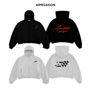 Áo Khoác Hoodie Zip nỉ 2 da 350gam [Không xù lông] Form Big Boxy AIMÉ  Basic Có Túi Trong " Chữ Kí & Cờ " Cao Cấp
