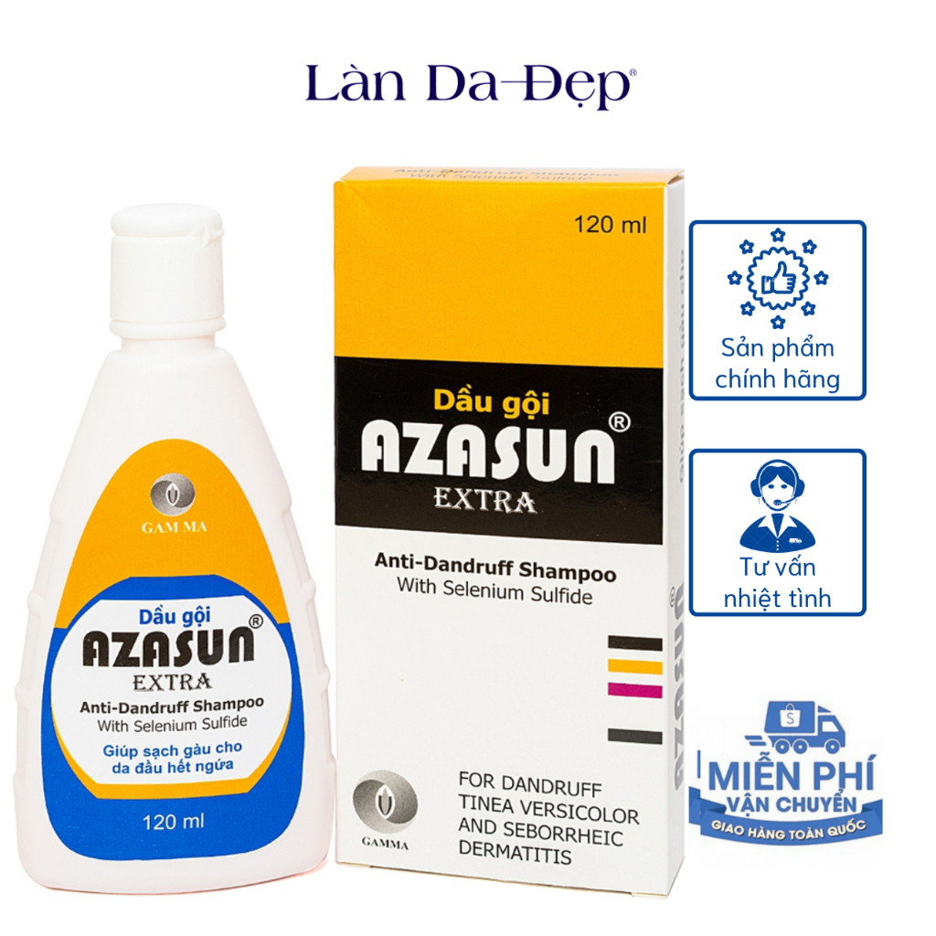 Dầu gội Gamma Azasun Extra 2.5% ngừa gàu sạch da đầu dưỡng tóc khỏe mạnh chai 120ml