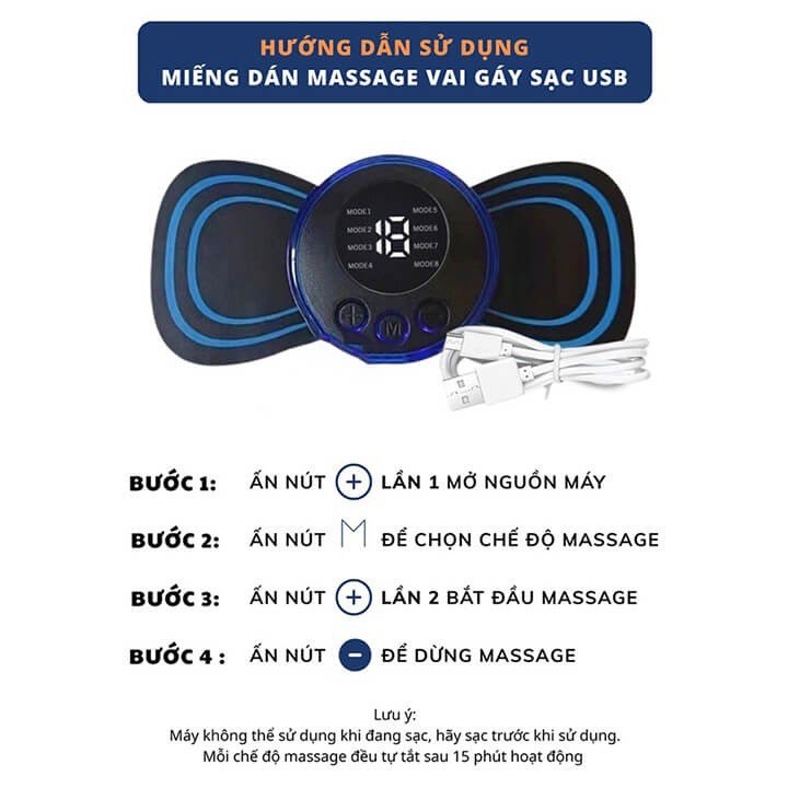 Máy Massaga Mini Xung Điện QT Home 8 Cấp độ, 19 Xung Điện Chữa Đau nhức Cổ Vai Gáy Và Nhiều Vị trí Trên Cơ Thể