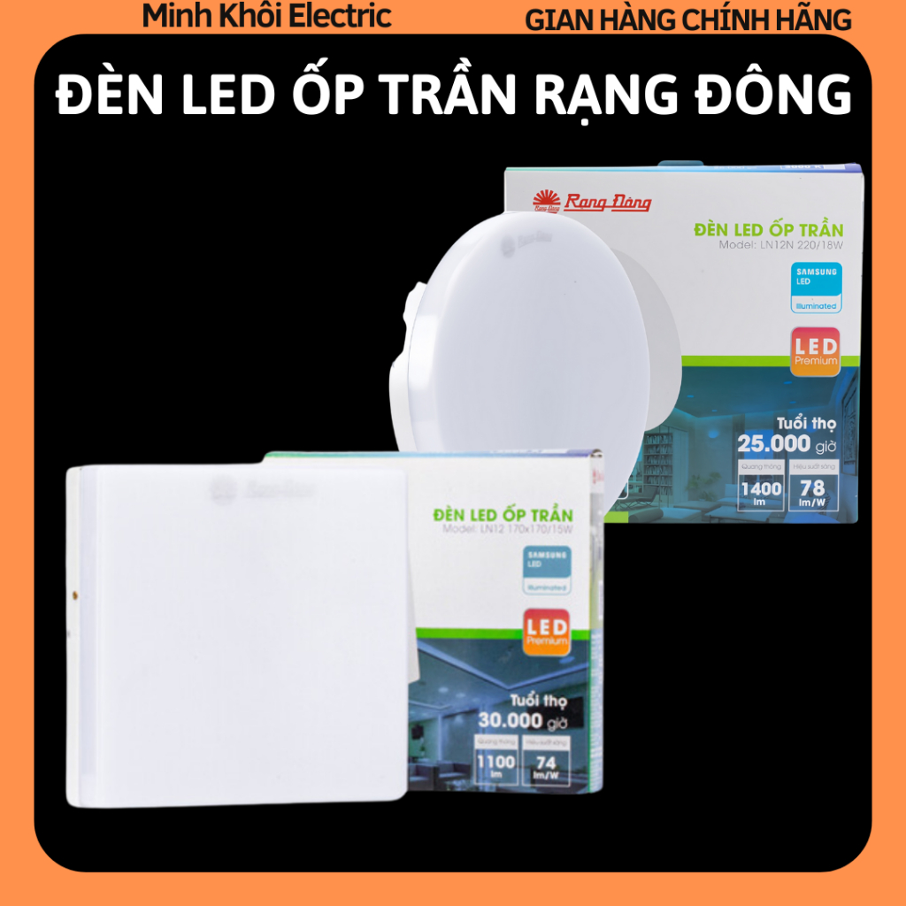 Đèn LED ốp trần Rạng Đông,đèn ốp trần led,đèn led gắn trần,bóng led ốp trần,đèn vuông gắn trần,bóng 