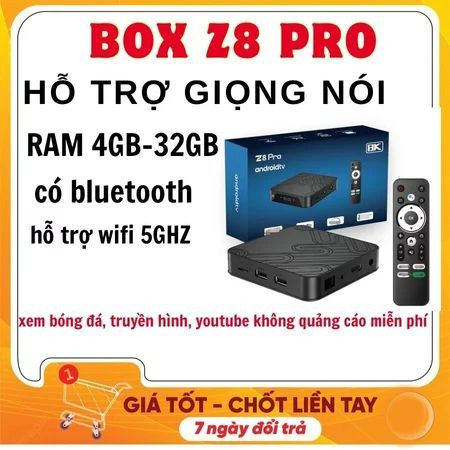 Android Tivi Box Z8 pro 2024 Dual Wifi 2.4G và 5G,Ram 2G Rom 32GB kèm khiển giọng nói,Kết nối Blueto
