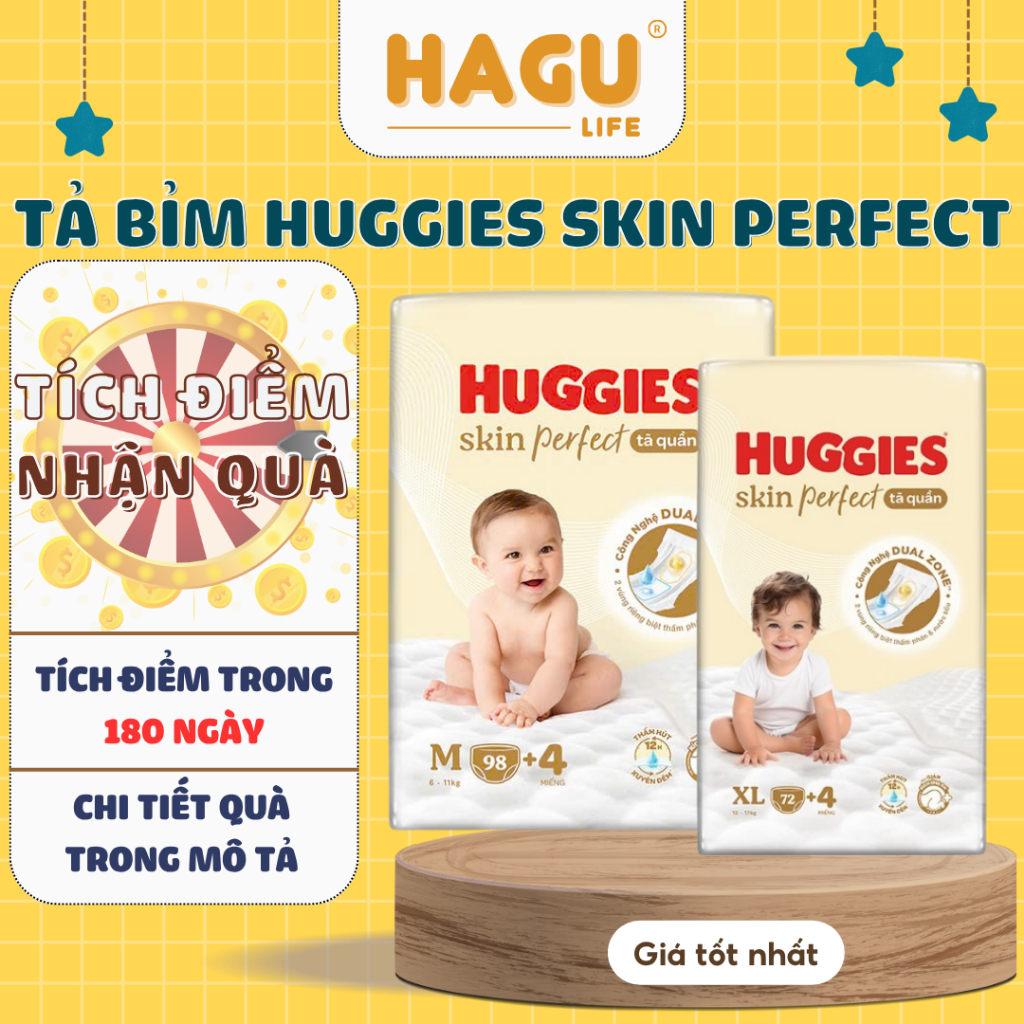 TÃ DÁN QUẦN HUGGIES SKIN PERFECT NB76 S82 M79 M76 L66 XL58 XXL54