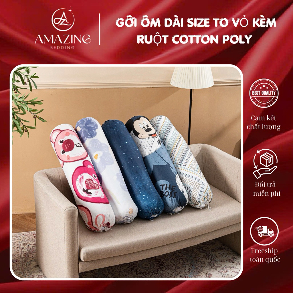Vỏ gối ôm dài người lớn size 30-95cm dây rút 2 đầu chất liệu Cotton poly ( được chọn mẫu)