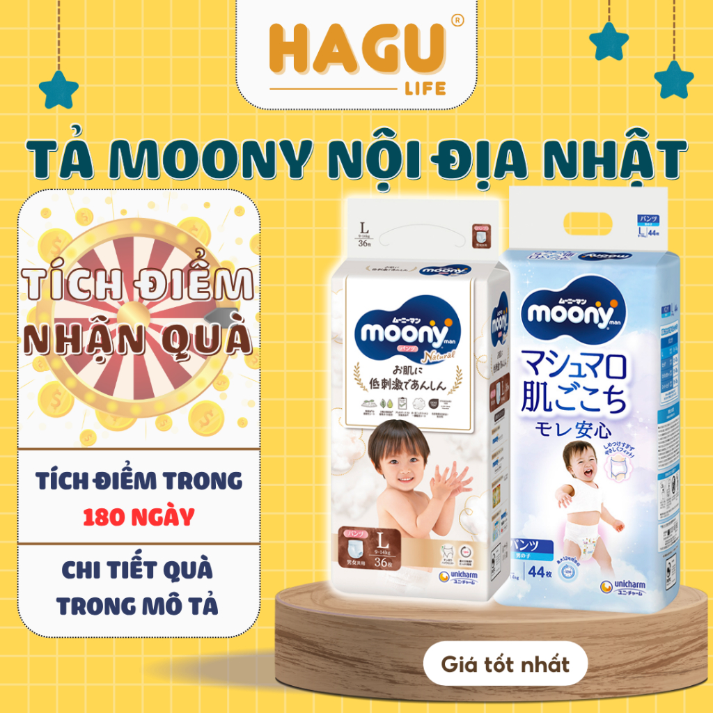 Bỉm Moony Natural Nội Địa Chính Hãng - Dán/Quần Đủ Size NB63/S58/M48/L36/XL3200