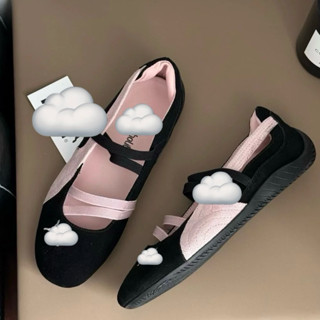  Giày búp bê lười thời trang bigzie nữ PU màu đen hông phấn đế bệt êm nhẹ sneaker giày sục lười quai dán đế bằng cao cấp 