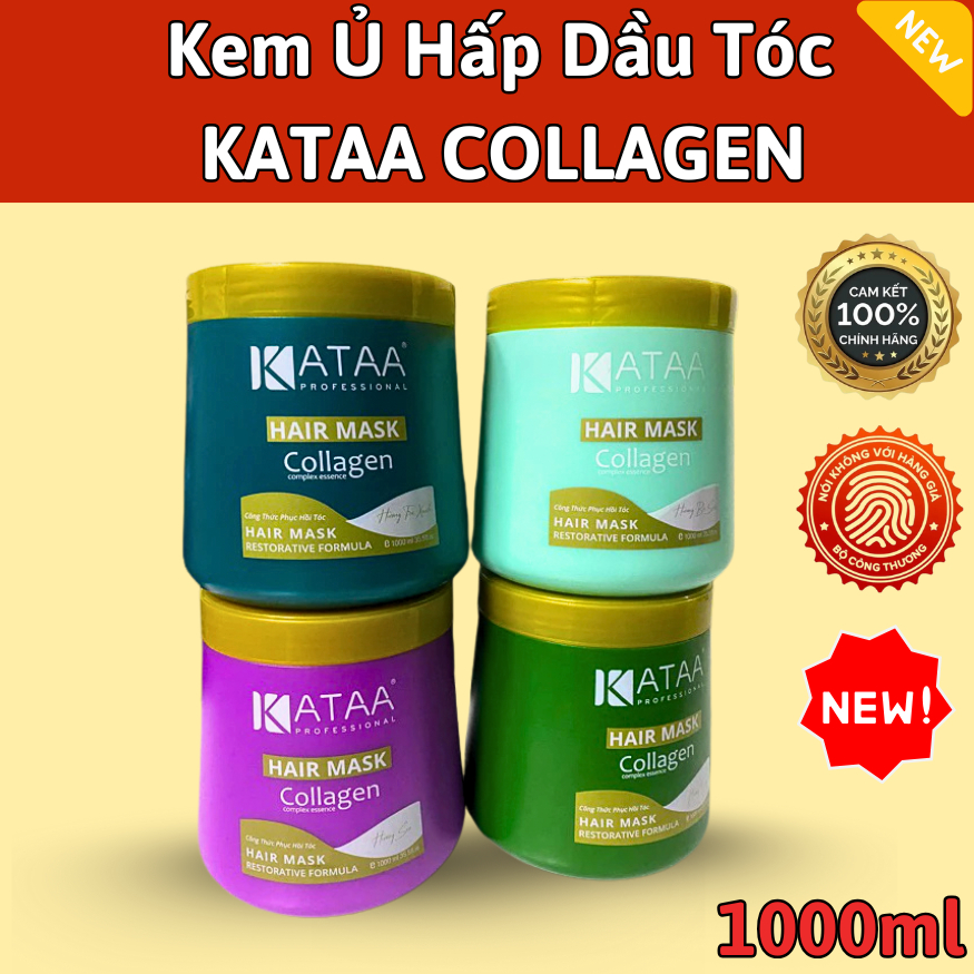 Kem Ủ Hấp Dầu Tóc  KATAA COLLAGEN 1000ml , giúp tóc mềm mượt , hương sen , dừa , trà xanh.