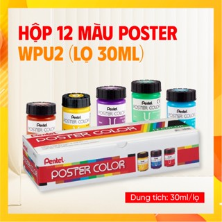 Màu poster Pentel hộp 12 màu – Màu vẽ chuyên nghiệp, dễ pha trộn, an toàn cho học sinh