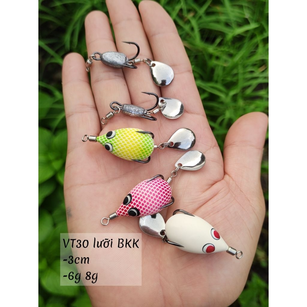 Nhái hơi mini VT30 3cm lưỡi Gama , lưỡi độ , lưỡi bkk nặng 6g nổi , 7g 8g lửng, nhái drop shot