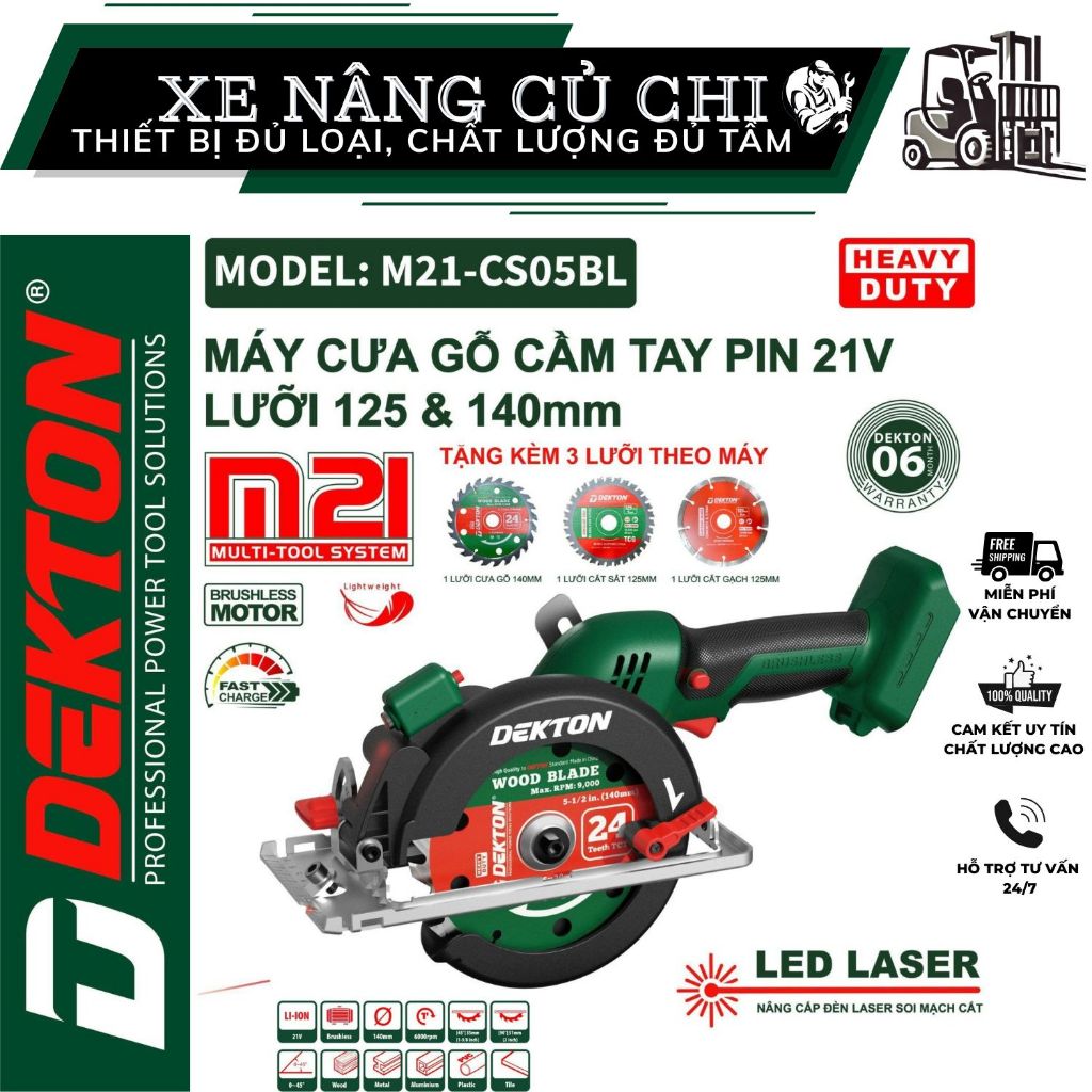Máy cắt cầm tay đa năng Dekton M21-CS05BL, brushless, lưỡi cưa 125-140mm, chân pin phổ thông Makita.