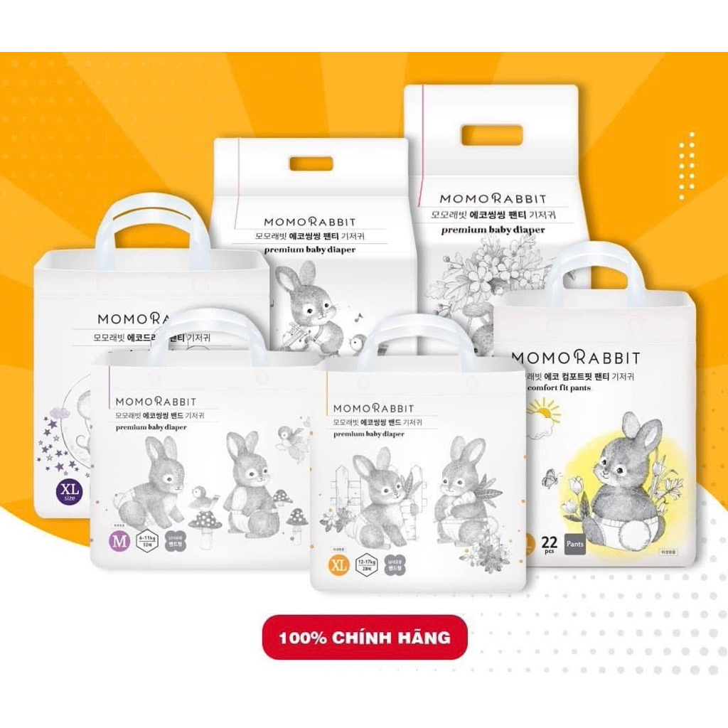 (Chính hãng ) Thùng 4 bịch bỉm Momo Rabbit hàn quốc đủ size