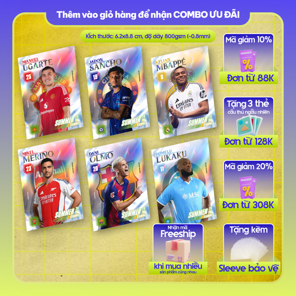24-25 SUMMER SIGNING | Thẻ cầu thủ bóng đá SKYLLECTA | Mbappé Endrick Lukaku de Ligt Álvarez Reus Ca