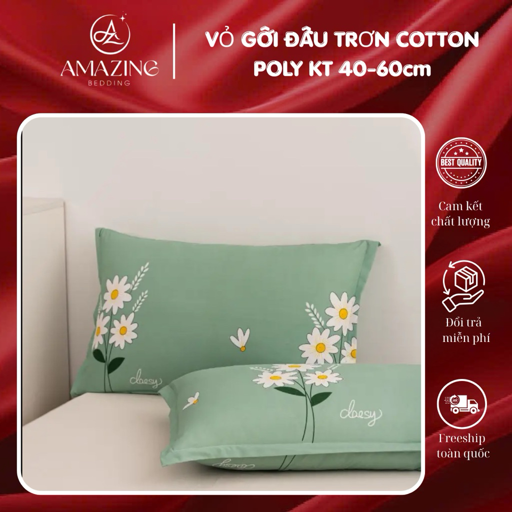 1 đôi Vỏ (áo gối) cotton poly kích thước 40-60cm mềm mại có khoá kéo( được chọn mẫu)