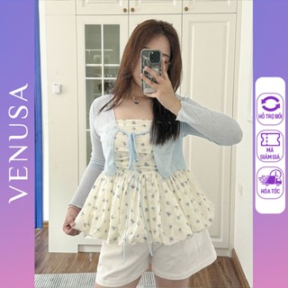 Set áo peplum nữ BIGSIZE màu be họa tiết hoa mix áo khoác ngoài phù hợp đi du lịch, đi biển Venusa Store
