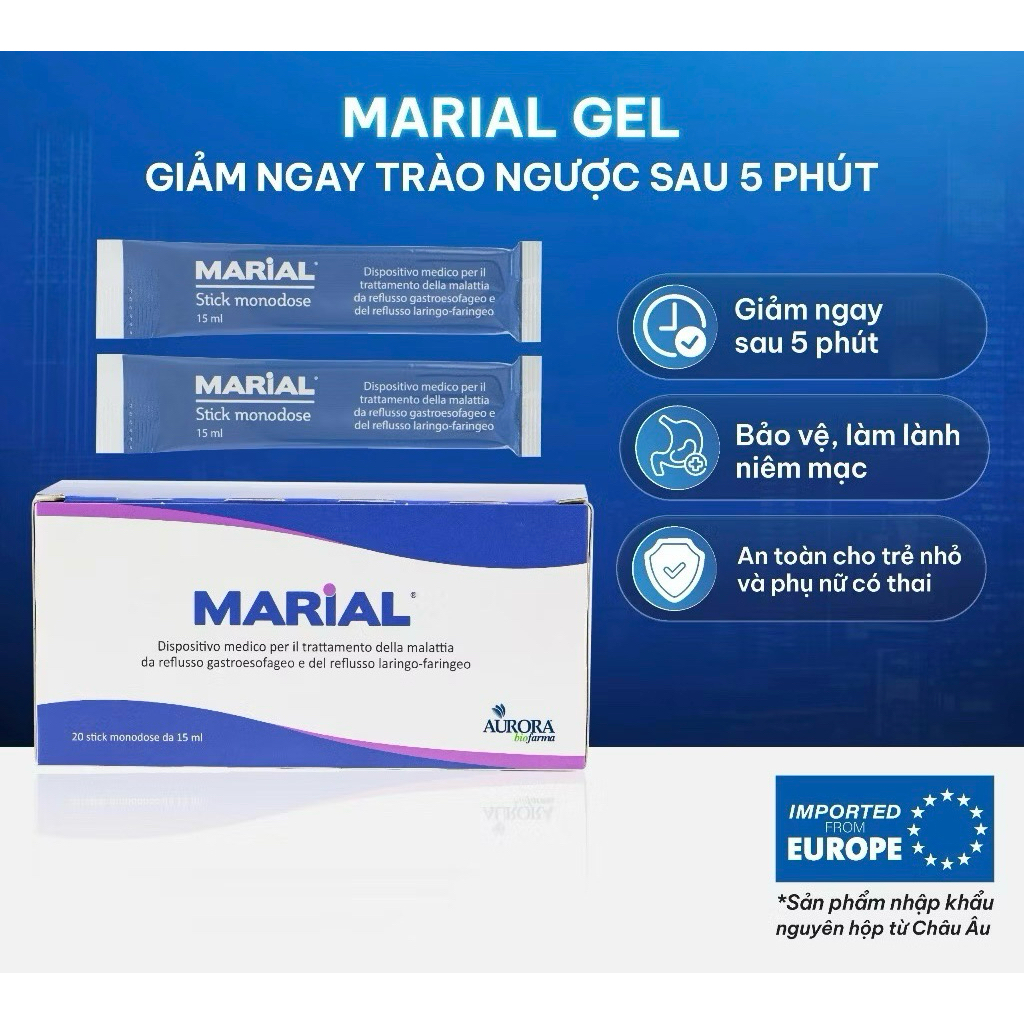 MARIAL gel giảm trào ngược dạ dày , thực quản ,họng, thanh quản ( Hộp 20 gói )