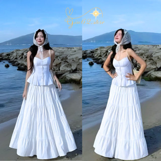 Set Đồ Nữ - Áo 2 Dây Cúp Ngực Xếp Ly Phối Với Chân Váy Maxi Dáng Dài Thích Hợp Đi Biển, Dạo Phố Gin62 G240