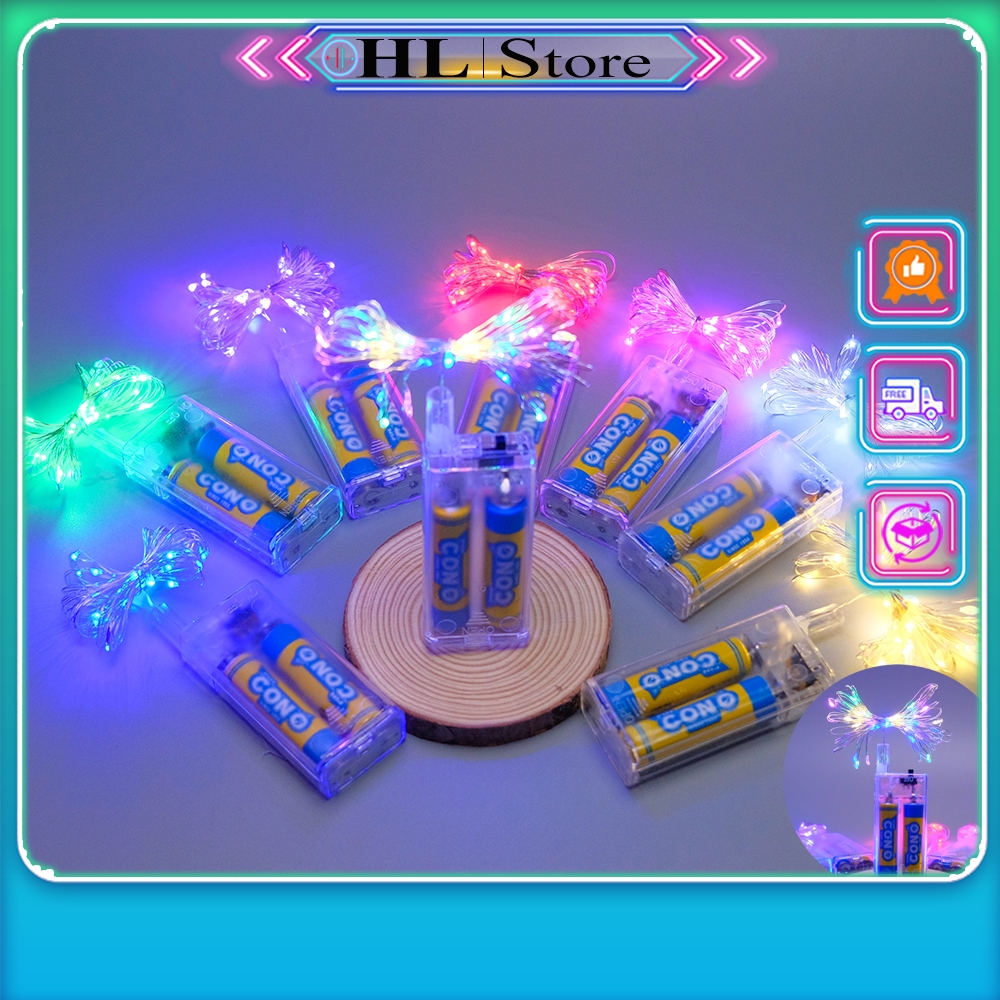 Dây đèn led trang trí fairylight đom đóm-Đèn led hạt gạo-Dùng pin AA-Nhiều màu sắc-Dài 3m 30 mắt led